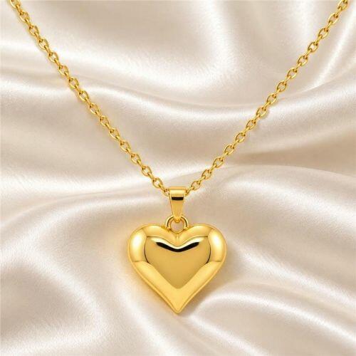 Colar Mini Elo com Pingente Coração Liso Banhado a Ouro