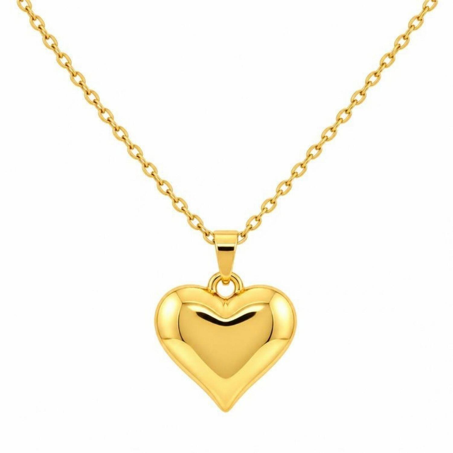 Colar Mini Elo com Pingente Coração Liso Banhado a Ouro