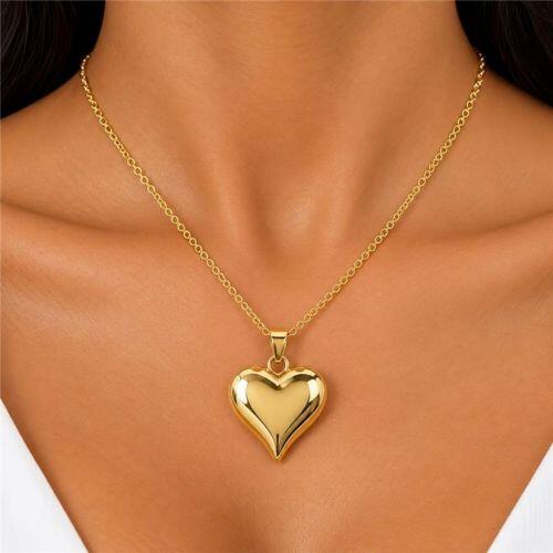 Colar Mini Elo com Pingente Coração Liso Banhado a Ouro