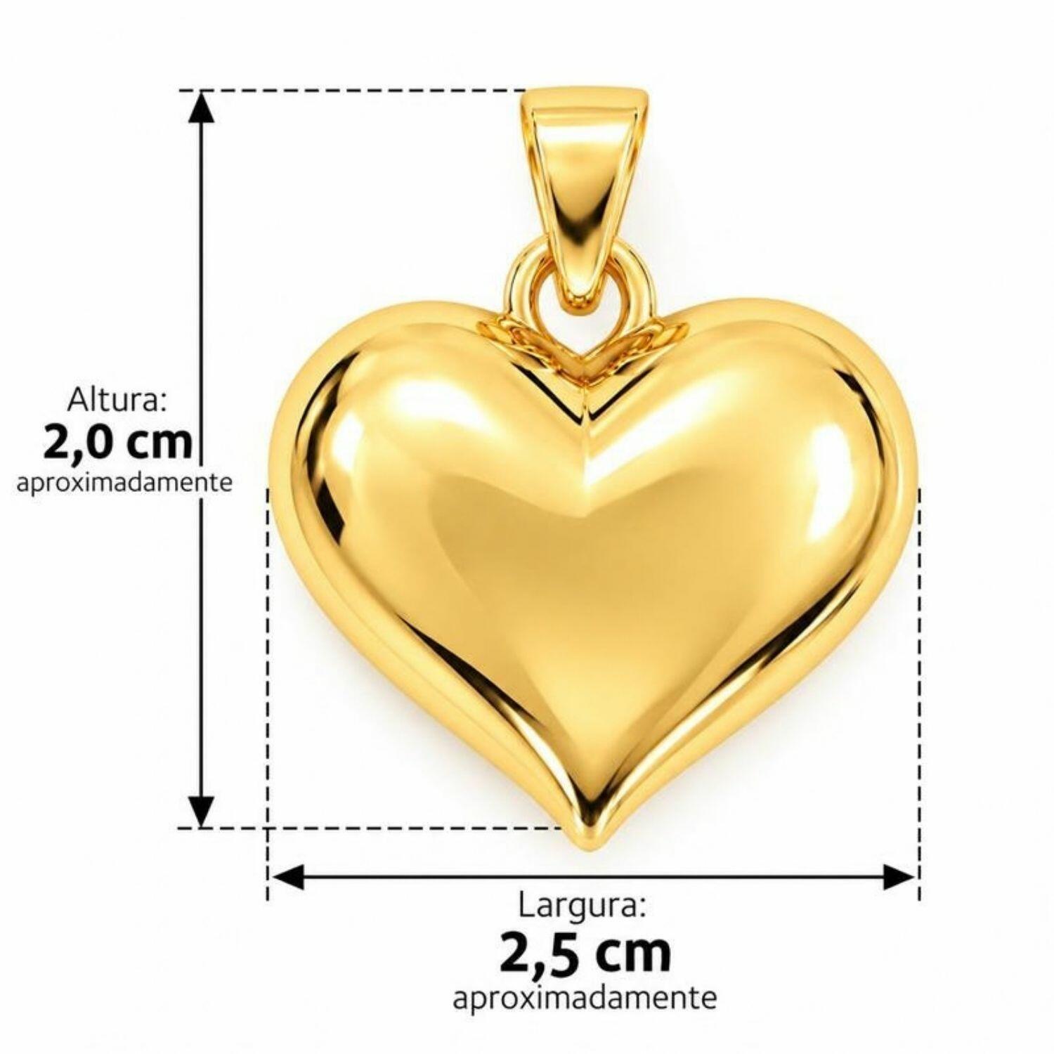 Colar Mini Elo com Pingente Coração Liso Banhado a Ouro
