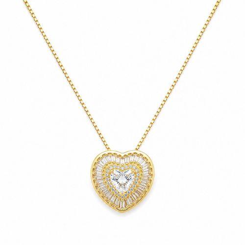 Colar Coração Zircônia Baguette Cristal Banhado a Ouro