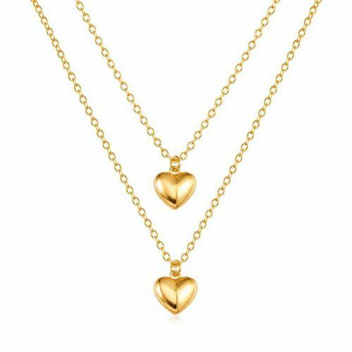 Colar Duplo Mini Elo com Pingente Cora��o Banhado a Ouro