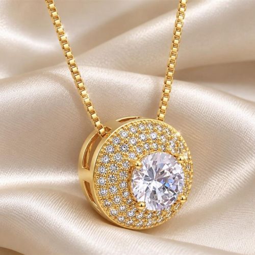 Colar Redondo Abaulado Luxury Micro Zircônia Cristal Banhado a Ouro