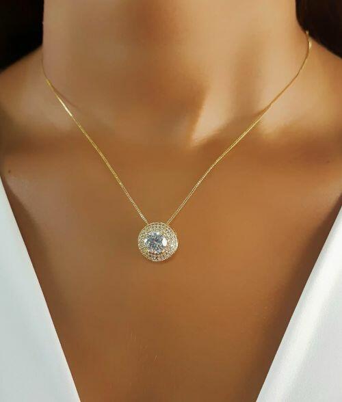 Colar Redondo Abaulado Luxury Micro Zircônia Cristal Banhado a Ouro
