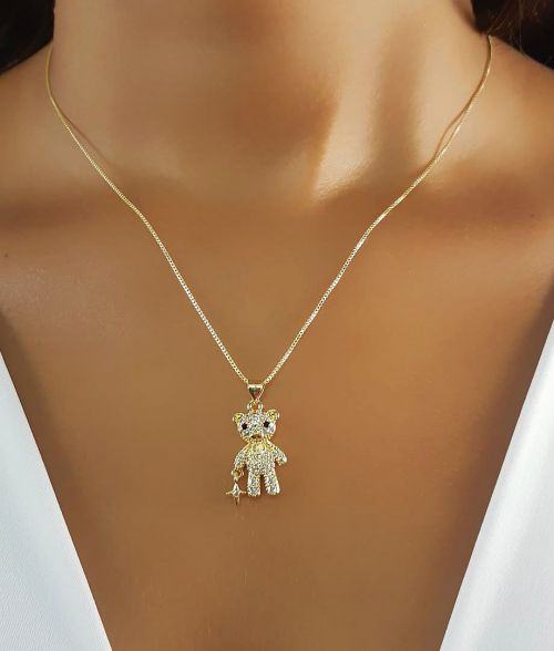 Colar Urso Micro Zircônia Cristal Banhado a Ouro