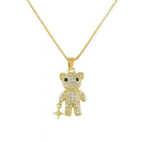 Colar Urso Micro Zircônia Cristal Banhado a Ouro