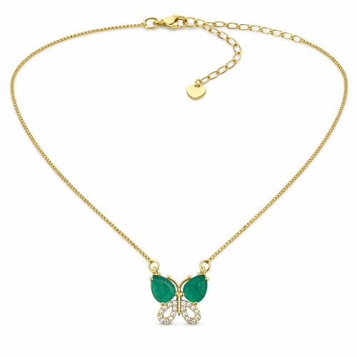 Colar Borboleta com 2 Gotas Zircônia Turmalina Fusion Banhado em Ouro 18K