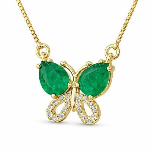 Colar Borboleta com 2 Gotas Zircônia Turmalina Fusion Banhado em Ouro 18K