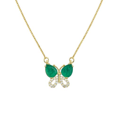 Colar Borboleta com 2 Gotas Zircônia Turmalina Fusion Banhado em Ouro 18K