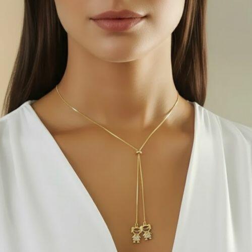 Colar Gravatinha Regul�vel Filhos 2 Meninas Banhado a Ouro