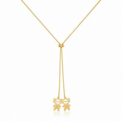 Colar Gravatinha Regul�vel Filhos 2 Meninas Banhado a Ouro