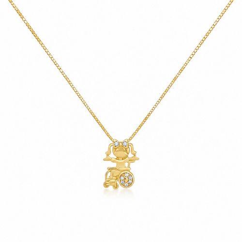 Colar Menina Cadeirante com Zirc�nia Cristal Banhado em Ouro 18K