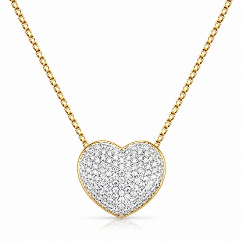 Colar Coração Abaulado Micro Zircônia Cristal Banhado em Ouro 18k