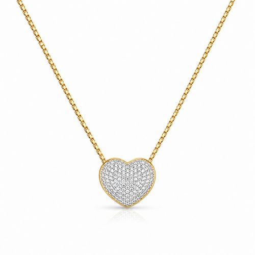 Colar Coração Abaulado Micro Zircônia Cristal Banhado em Ouro 18k