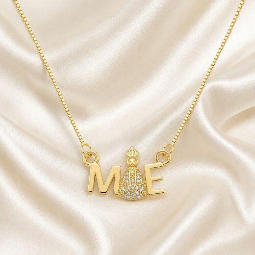Colar Mãe com Nossa Senhora Aparecida Zircônia Cristal Banhado em Ouro 18K