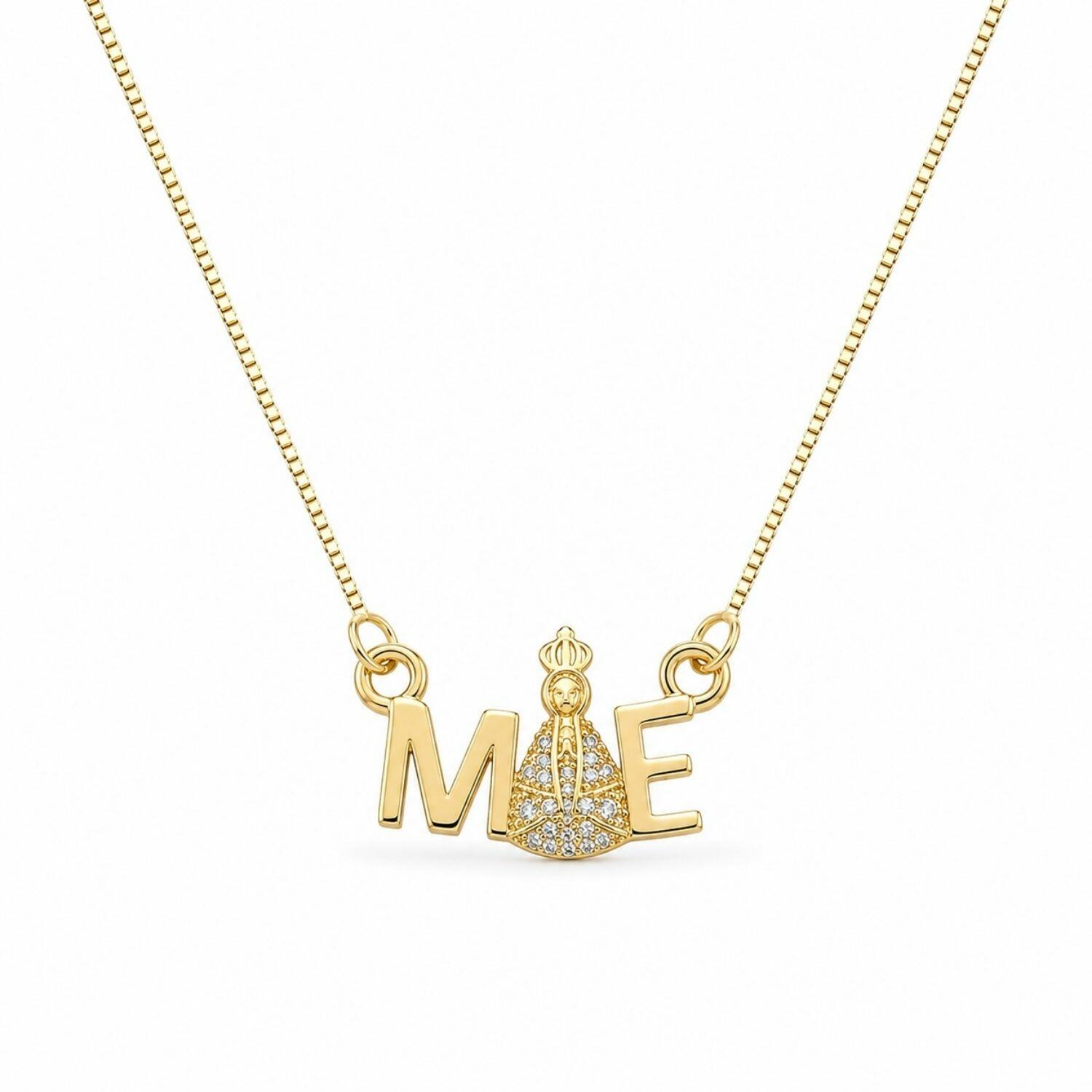 Colar Mãe com Nossa Senhora Aparecida Zircônia Cristal Banhado em Ouro 18K