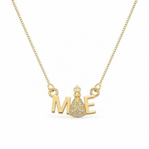 Colar Mãe com Nossa Senhora Aparecida Zircônia Cristal Banhado em Ouro 18K