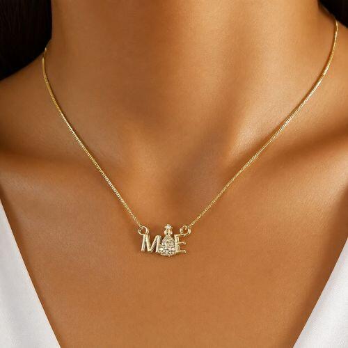 Colar Mãe com Nossa Senhora Aparecida Zircônia Cristal Banhado em Ouro 18K