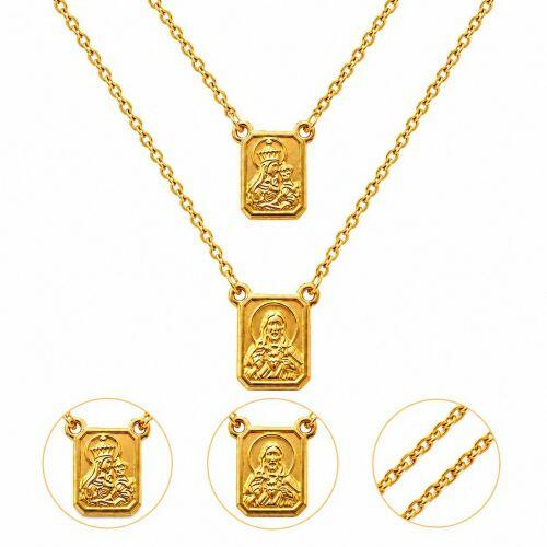 Escapul�rio Nossa Senhora do Carmo com Sagrado Cora��o de Jesus Banhado em Ouro 18k