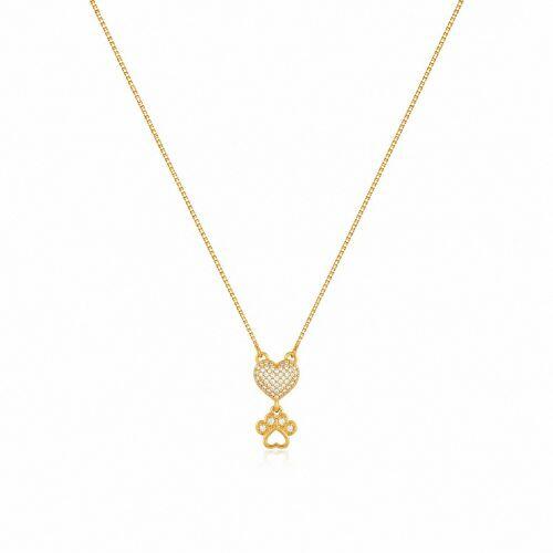 Colar Coração com Patinha Micro Zircônia Cristal Banhado em Ouro18k