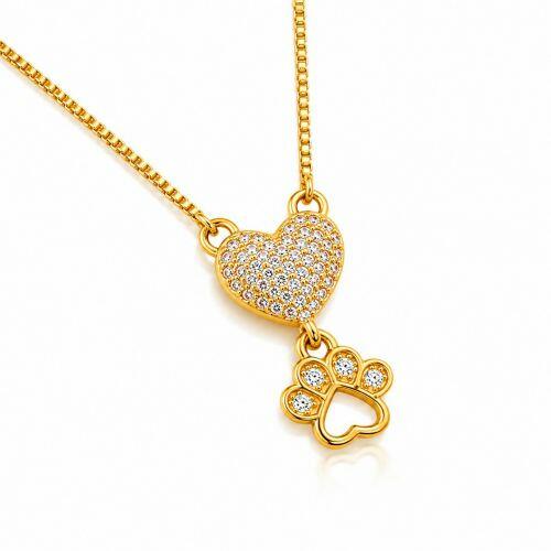 Colar Coração com Patinha Micro Zircônia Cristal Banhado em Ouro18k
