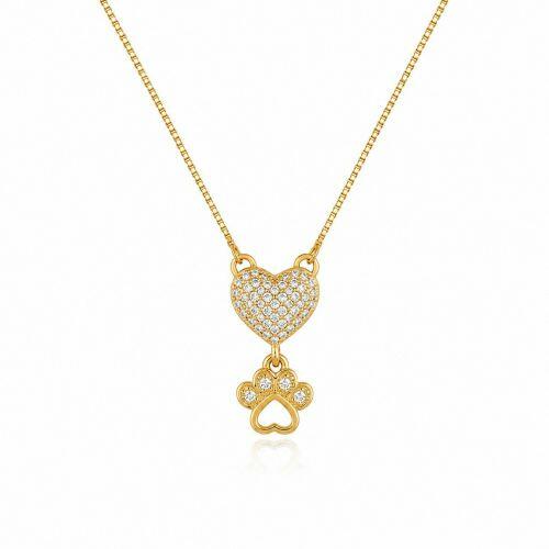 Colar Cora��o com Patinha Micro Zirc�nia Cristal Banhado em Ouro18k