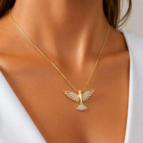 Colar Esp�rito Santo com Micro Zirc�nias Banhado a Ouro