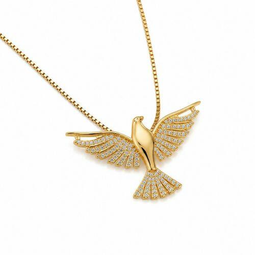 Colar Esp�rito Santo com Micro Zirc�nias Banhado a Ouro