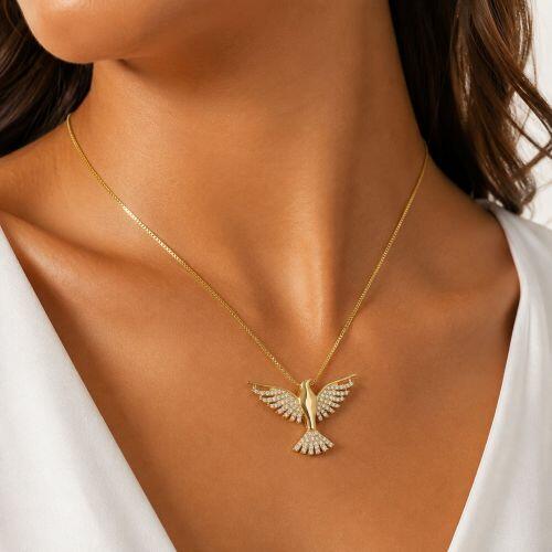 Colar Esp�rito Santo com Micro Zirc�nias Banhado a Ouro