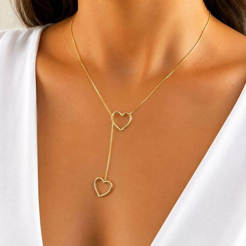 Colar Gravatinha Cora��o Banhado em Ouro18k