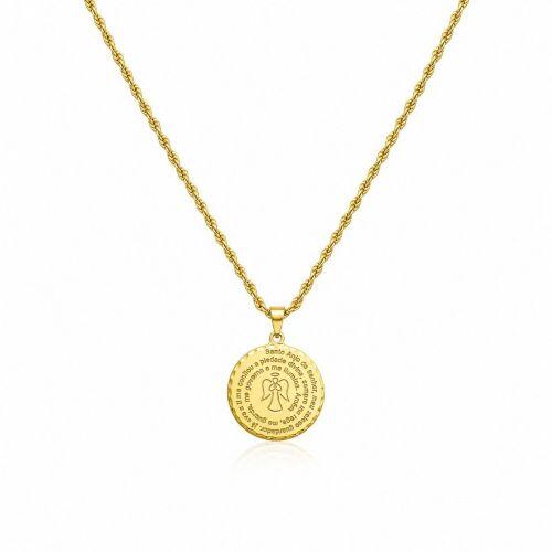 Colar Elo Baiano com Pingente Anjo da Guarda Banhado em Ouro18k