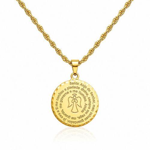 Colar Elo Baiano com Pingente Anjo da Guarda Banhado em Ouro18k