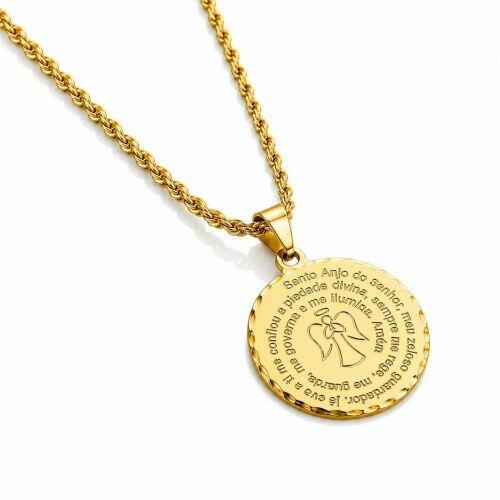Colar Elo Baiano com Pingente Anjo da Guarda Banhado em Ouro18k
