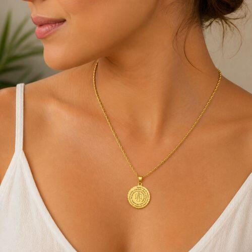 Colar Elo Baiano com Pingente Anjo da Guarda Banhado em Ouro18k