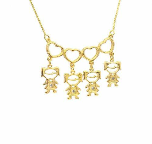 Colar 4 Filhos Com Cora��o Vazado Banhado a Ouro - 4 Meninas
