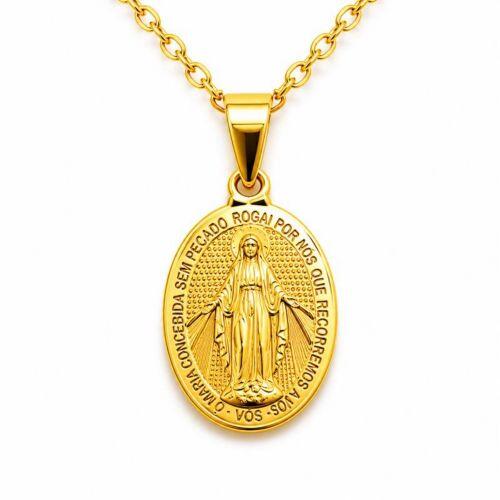 Colar Medalha Nossa Senhora Milagrosa com Detalhes Banhado a Ouro
