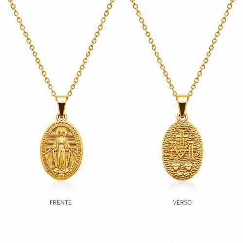 Colar Medalha Nossa Senhora Milagrosa com Detalhes Banhado a Ouro