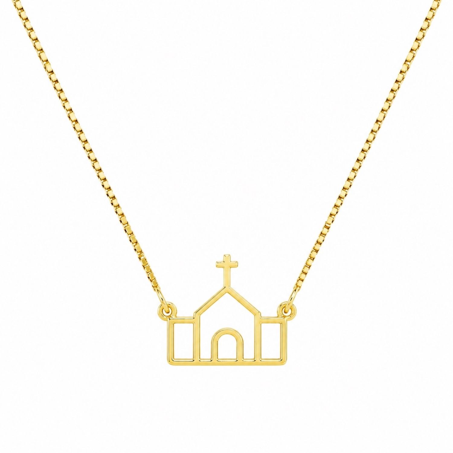 Colar com Pingente Igreja Banhado em Ouro 18K