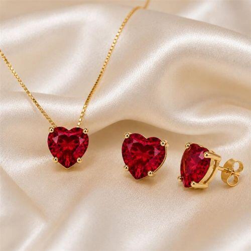 Conjunto Cora��es Rubi banhado em Ouro 18k