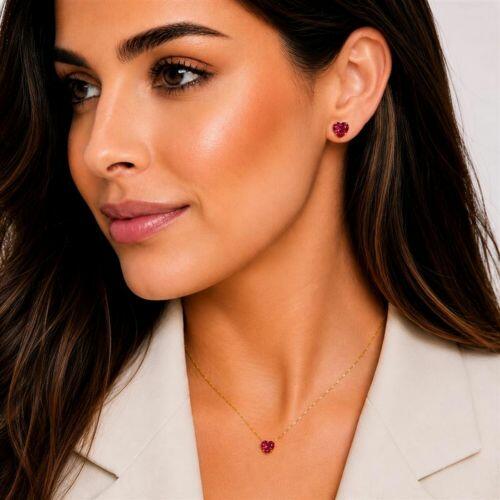 Conjunto Cora��es Rubi banhado em Ouro 18k