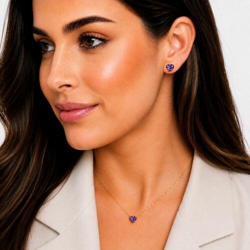 Conjunto Cora��o Ametista Banhado em Ouro18k