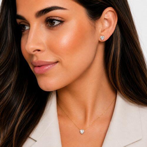 Conjunto Cora��o Zirc�nia Cristal Banhado em Ouro18k