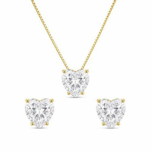 Conjunto Cora��o Zirc�nia Cristal Banhado em Ouro18k
