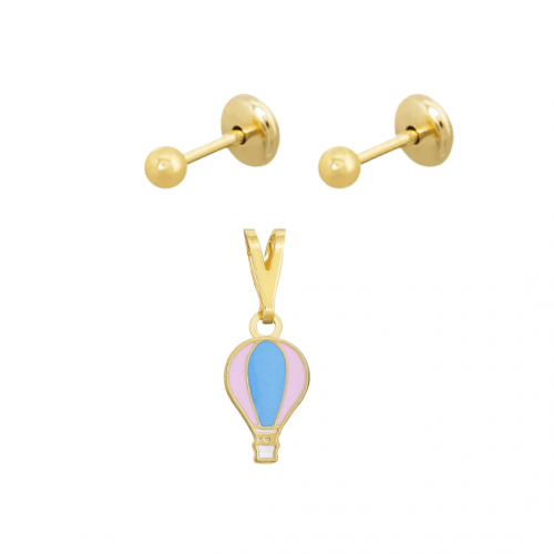 Conjunto Infantil Brinco Bola e Pingente Bal�o Banhado a Ouro