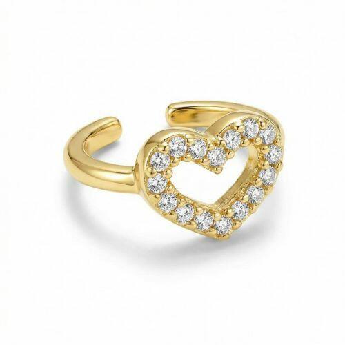Piercing Fake Cora��o Vazado com Micro Zirc�nia Cristal Banhado em Ouro 18K