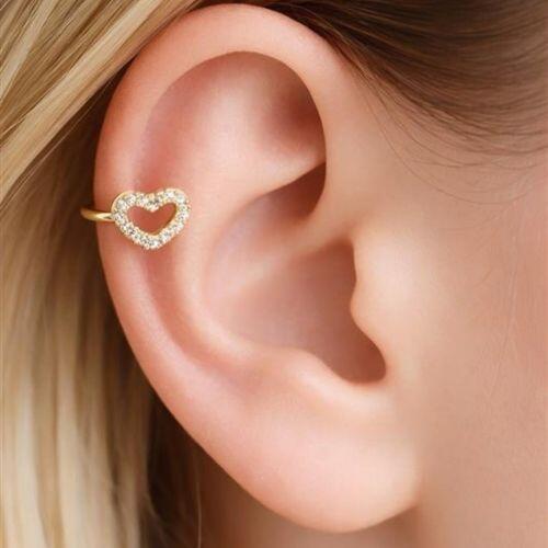 Piercing Fake Coração Vazado com Micro Zircônia Cristal Banhado em Ouro 18K