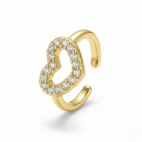Piercing Fake Coração Vazado com Micro Zircônia Cristal Banhado em Ouro 18K
