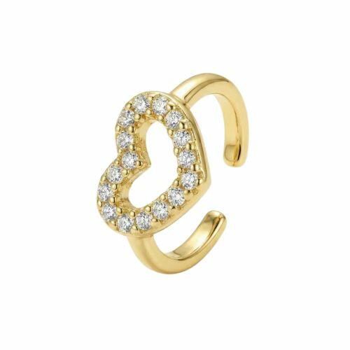 Piercing Fake Cora��o Vazado com Micro Zirc�nia Cristal Banhado em Ouro 18K