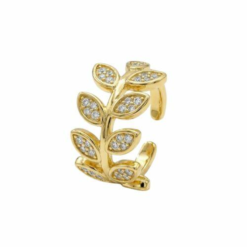 Piercing Fake Folhagem com Micro Zirc�nia Cristal Banhado em Ouro 18K