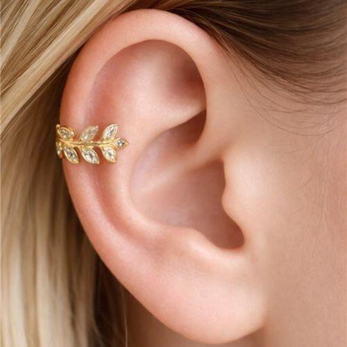 Piercing Fake Folhagem com Micro Zircônia Cristal Banhado em Ouro 18K